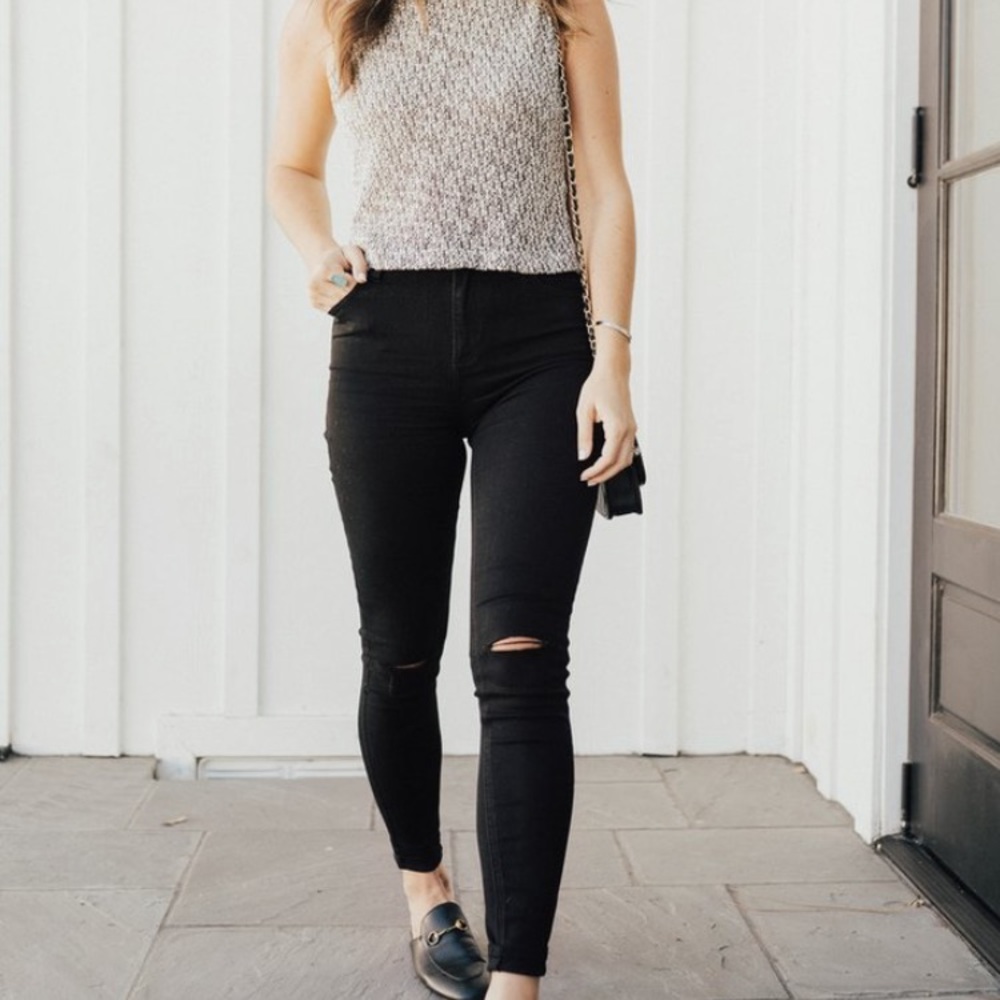 CJLA Black High Waist Slit Knee Jeans